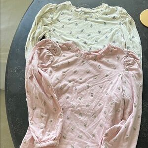 Sent of 2 Easy Peasy 100% organic cotton, pink and cream, long sleeve shirts 5T